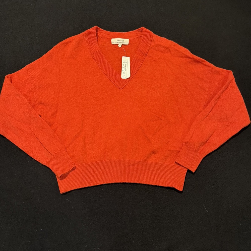Madewell 100% Cashmere Knit Sweater Rust Orange Womens size Medium NWT